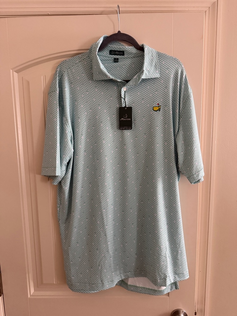 Masters Light Mint Green Patterned Polo with Embroidered Logo